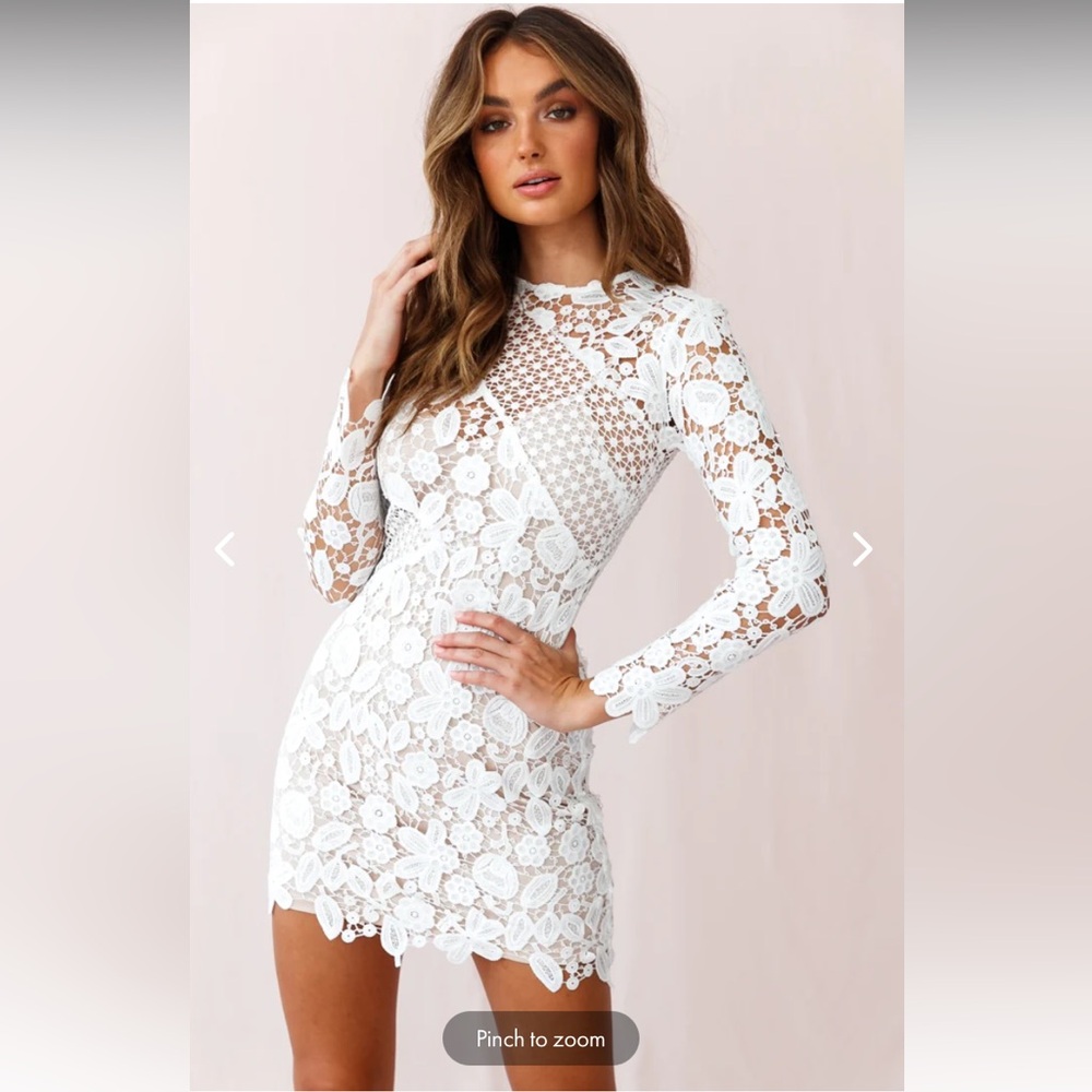 White Lace Long-Sleeved Mini Dress